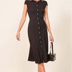 Reformation Fauna Dress - Black Button Down - Size 8 Cap Sleeves